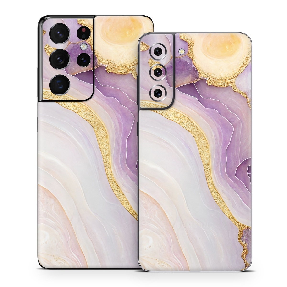 Samsung Galaxy S21 Series Skin design of Purple, Dishware, Violet, Art, Pattern, Serveware, Painting, Metal, Circle, Ceiling, with purple, white, yellow, orange colors