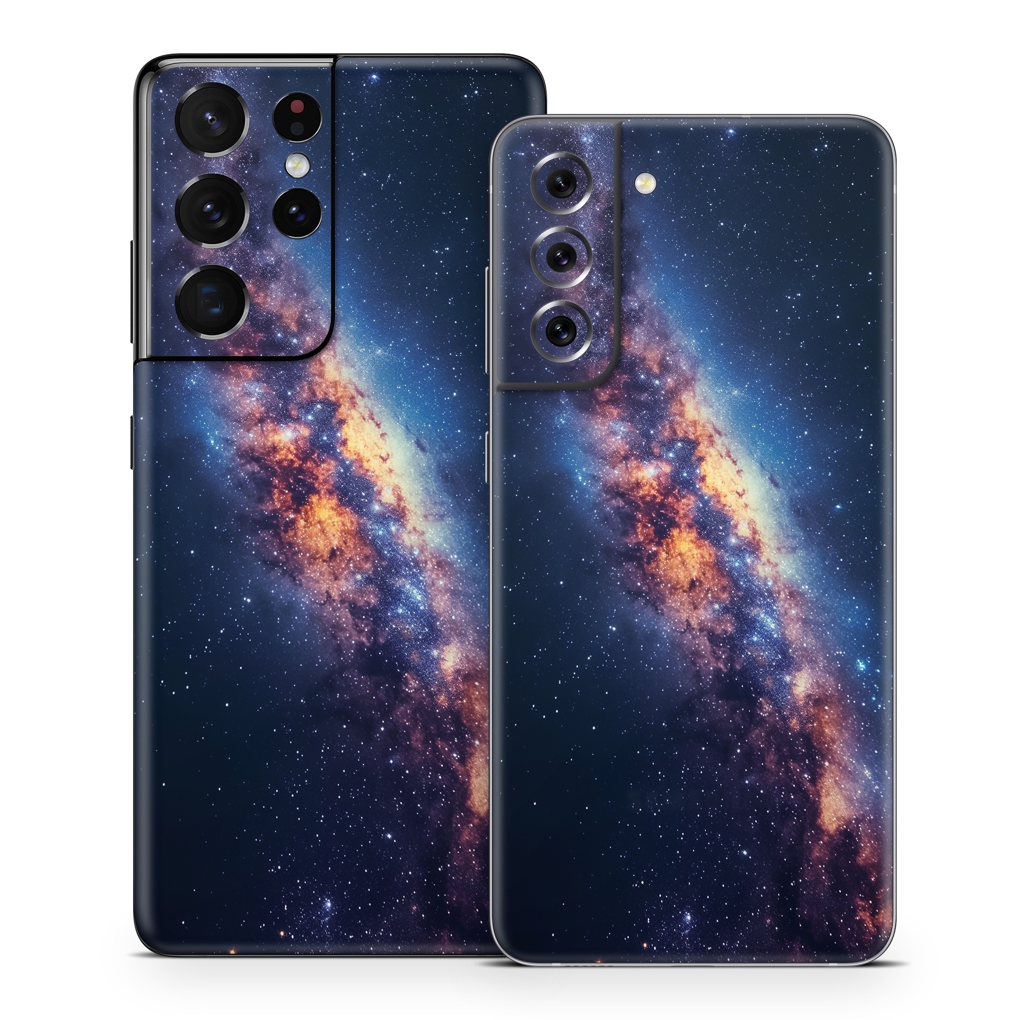 Samsung Galaxy S21 Series Skin design of Atmosphere, Sky, Nature, World, Nebula, Galaxy, Astronomical object, Atmospheric phenomenon, Milky way, Star, with black, blue, white, yellow, orange, red, purple, gray colors
