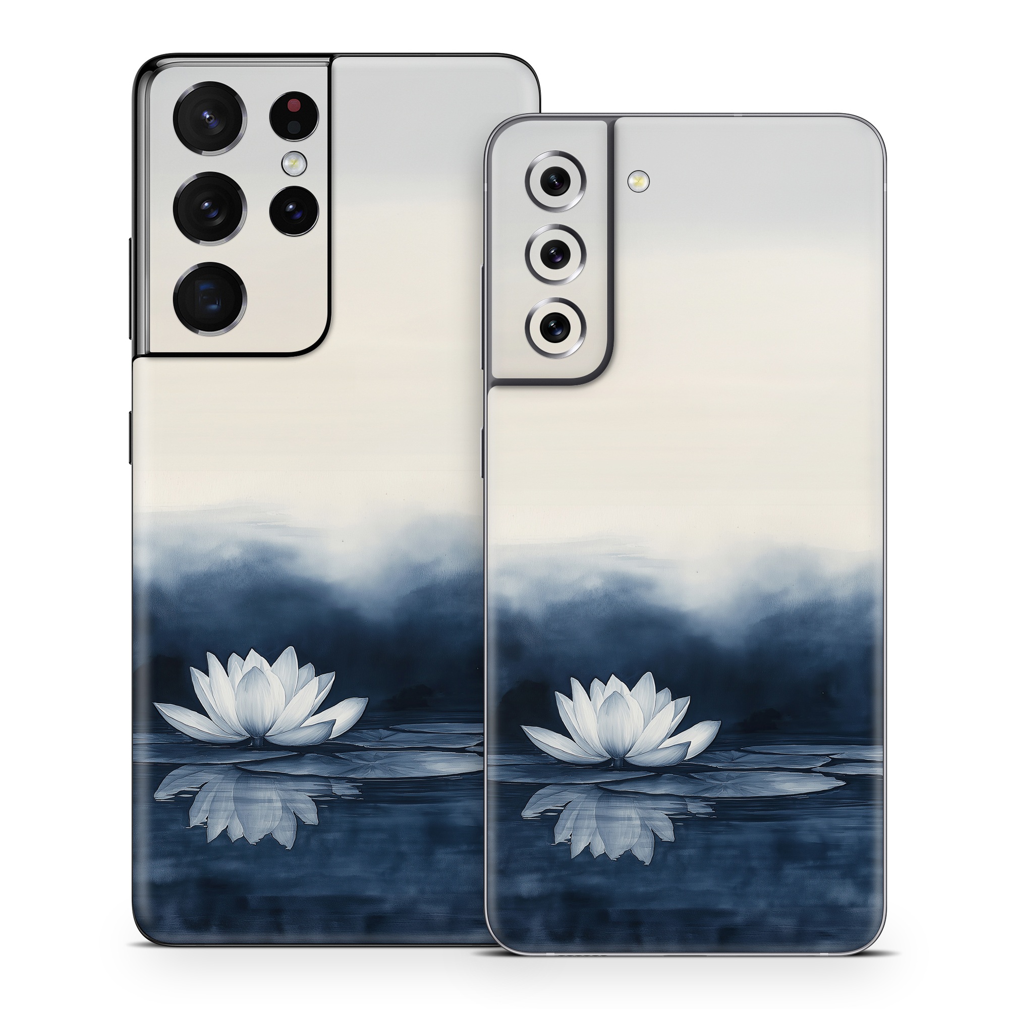 Samsung Galaxy S21 Series Skin design of Water, Flower, Plant, Liquid, Lotus, Sky, Nature, Petal, Fluid, Sacred lotus, with black, blue, white, gray colors