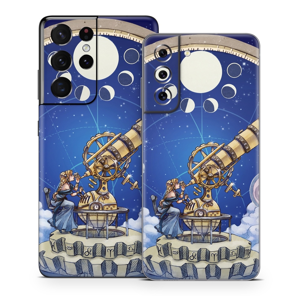 Samsung Galaxy S21 Series Skin design of Circle, World, Space, Vehicle, Satellite, Illustration, with white, blue, yellow, pink, gray colors