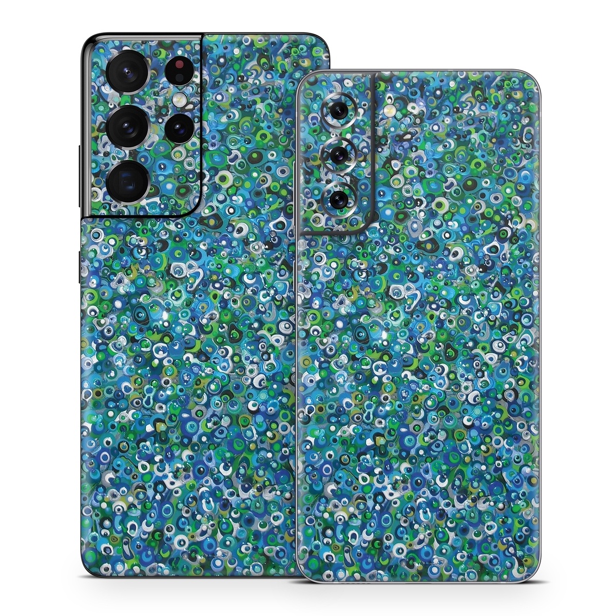 Samsung Galaxy S21 Series Skin design of Blue, Plant, Glitter, with blue, green, white colors