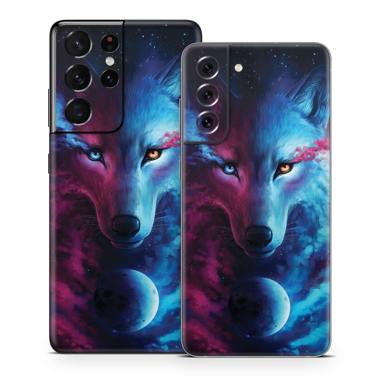Samsung Galaxy S21 Series Skin design of Dog, Carnivore, Organism, Iris, Painting, Art, Whiskers, Cg artwork, Electric blue, Space, with black, blue, purple, red colors