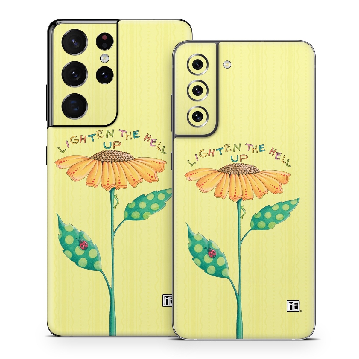 Samsung Galaxy S21 Series Skin design of Flower, Plant, Botany, Flowering plant, Illustration, Wildflower, Daisy family, Coneflower, Pedicel, with yellow, green, red, black, orange, blue colors