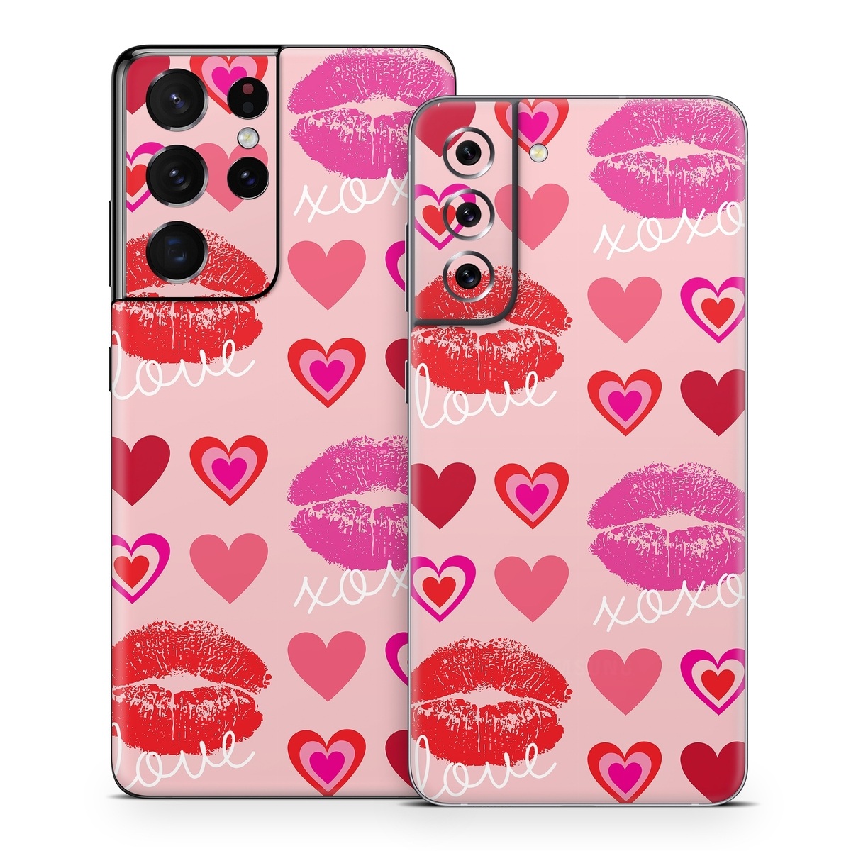Samsung Galaxy S21 Series Skin design of Organ, Pink, Red, Font, Material property, Magenta, Heart, Pattern, Happy, Love, with pink, red, white colors