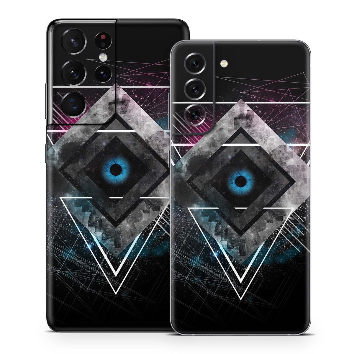 Samsung Galaxy S21 Series Skin design of Graphic design, Design, Pattern, Graphics, Illustration, Font, Circle, Triangle, Fractal art, Logo, with black, gray colors