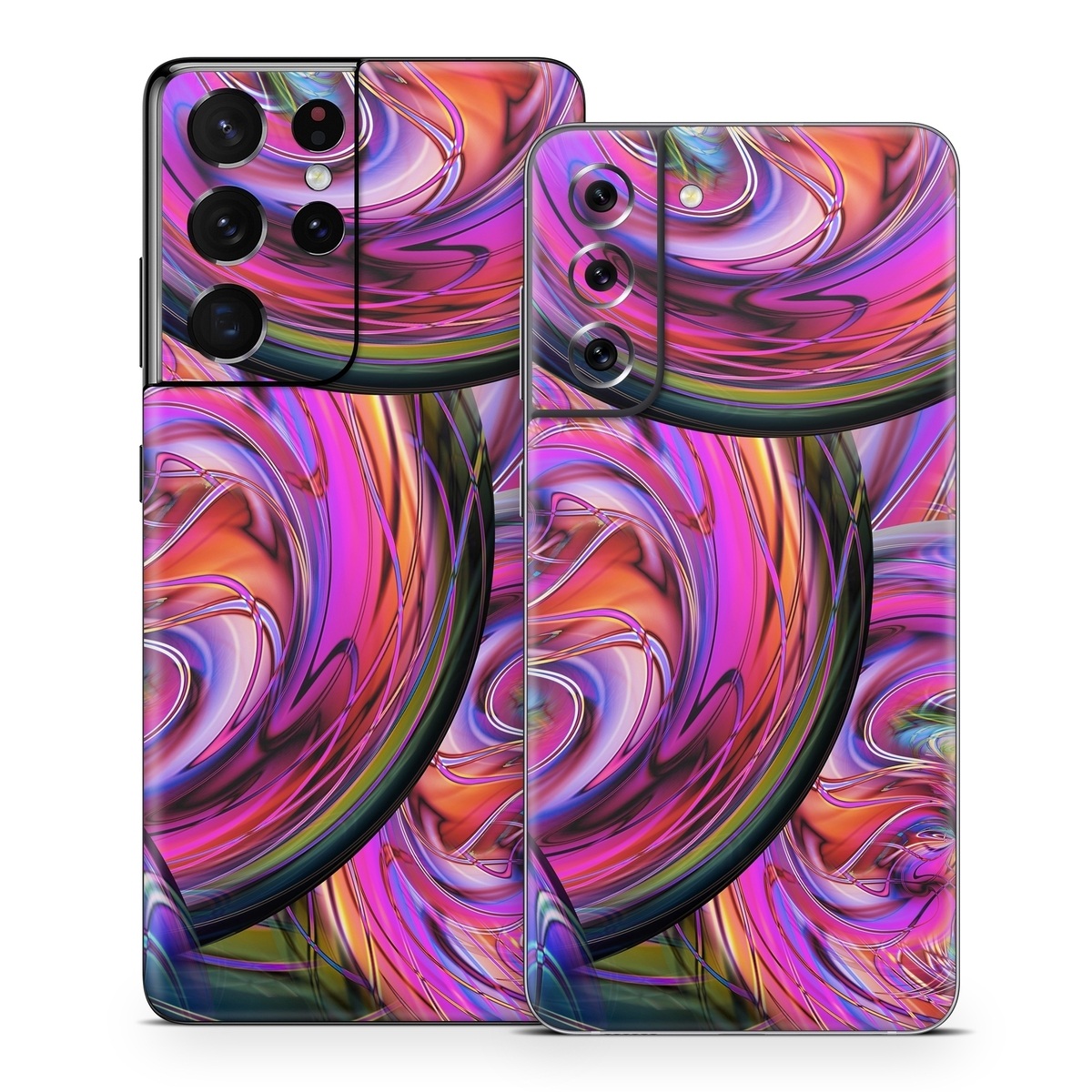 Samsung Galaxy S21 Series Skin design of Pattern, Psychedelic art, Purple, Art, Fractal art, Design, Graphic design, Colorfulness, Textile, Visual arts, with purple, black, red, gray, blue, green colors