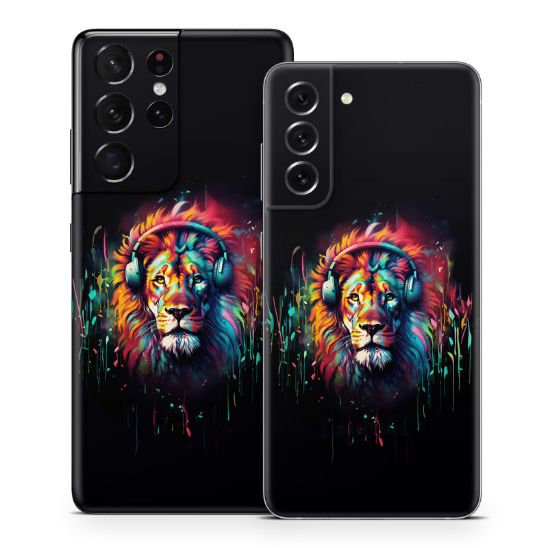 Samsung Galaxy S21 Series Skin design of Felidae, Siberian tiger, Bengal tiger, Carnivore, Big cats, Tiger, Painting, Art, Font, Paint, with black, red, yellow, orange, green, blue, pink colors