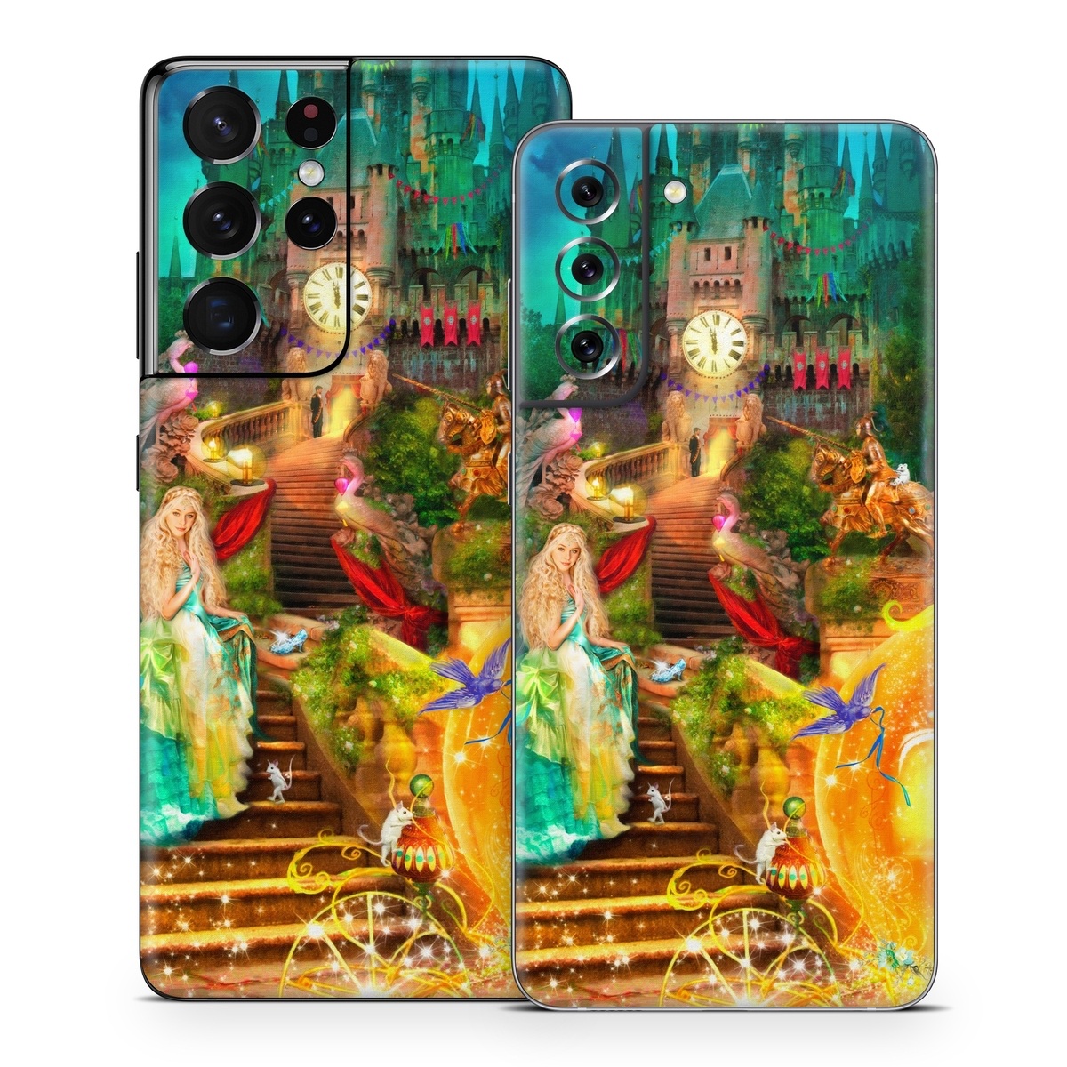 Samsung Galaxy S21 Series Skin design of Mythology, Adventure game, World, Fictional character, Theatrical scenery, Art, with yellow, orange, blue, green, red, purple, white, black colors