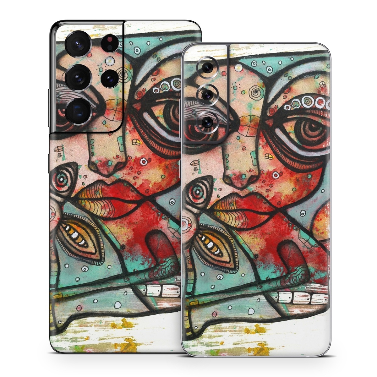 Samsung Galaxy S21 Series Skin design of Modern art, Art, Painting, Illustration, Visual arts, Psychedelic art, Acrylic paint, Watercolor paint, Graffiti, Drawing, with gray, black, red, green, blue, white colors