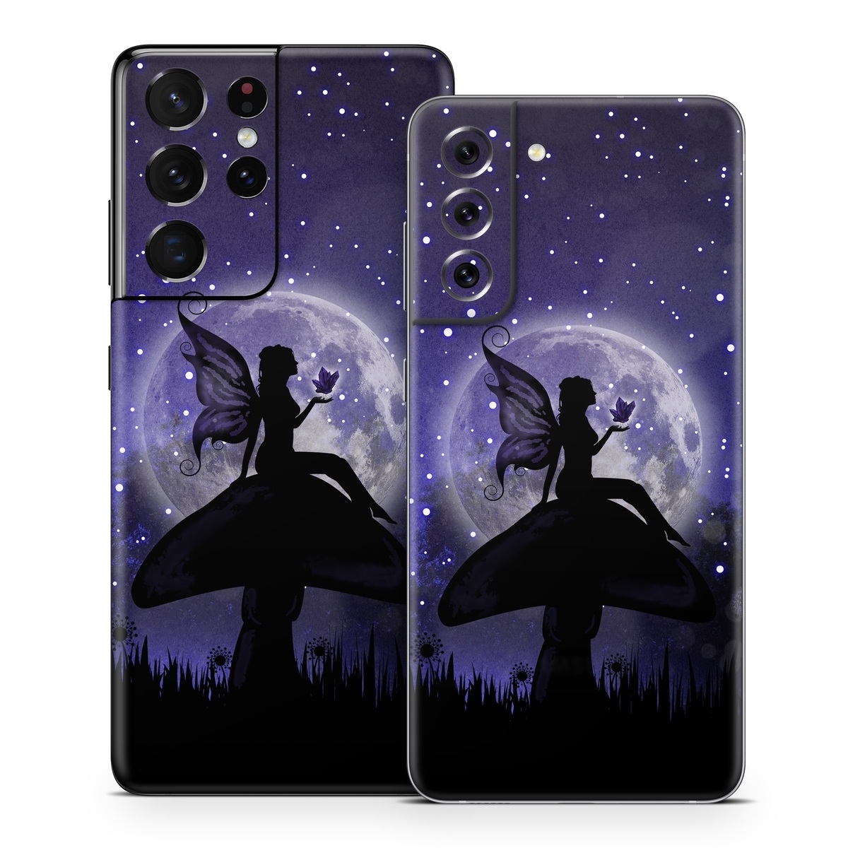 Samsung Galaxy S21 Series Skin design of Purple, Sky, Moonlight, Cg artwork, Fictional character, Darkness, Night, Illustration, Space, Star, with black, blue, gray, purple colors