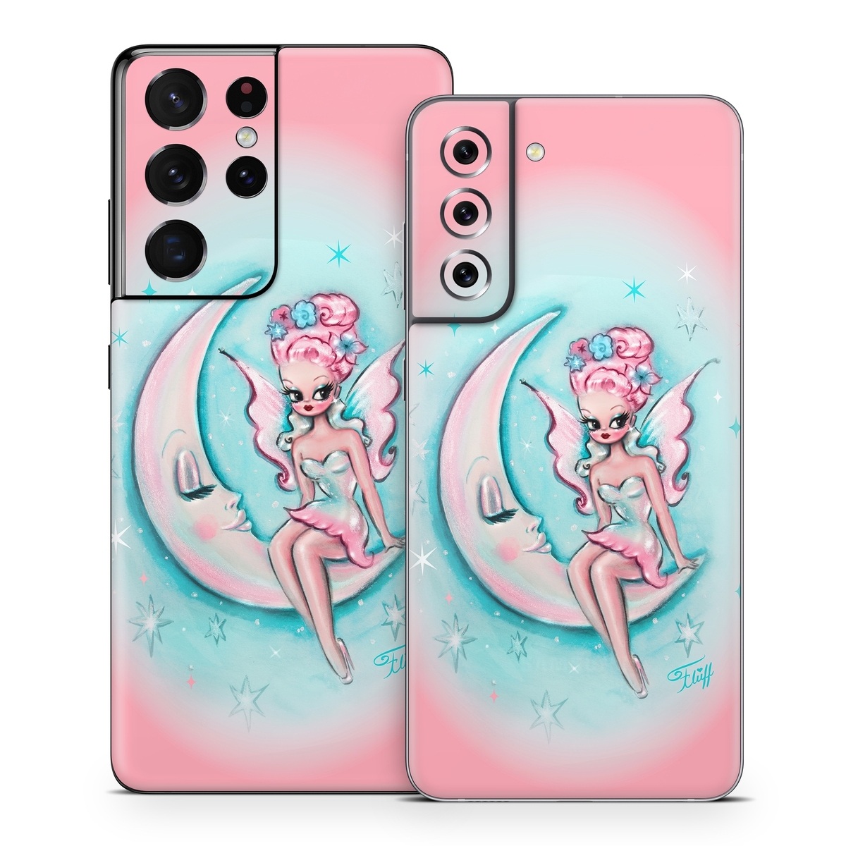 Samsung Galaxy S21 Series Skin design of Fictional character, Angel, Cartoon, Pink, Illustration, Mythical creature, Art, with blue, pink, white colors