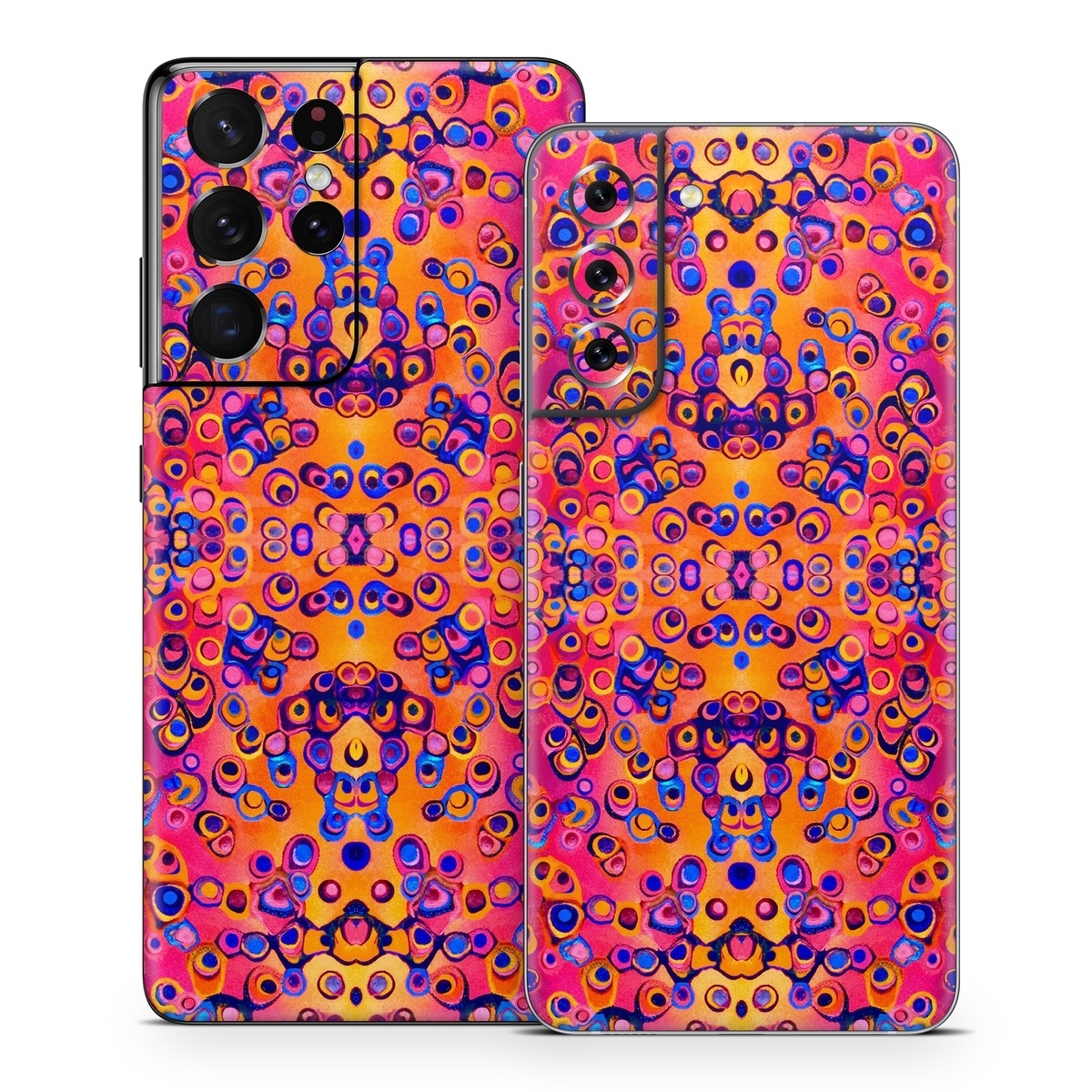 Samsung Galaxy S21 Series Skin design of Pattern, Psychedelic art, Symmetry, with orange, purple, blue, pink colors