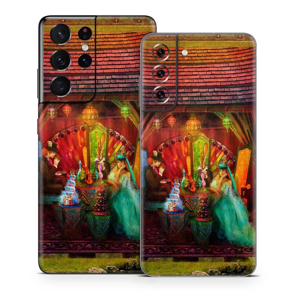 Samsung Galaxy S21 Series Skin design of Hindu temple, Temple, Art, Painting, Place of worship, Stage, Fictional character, with black, red, green, blue, gray colors