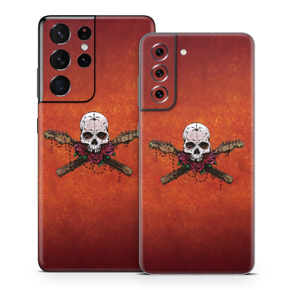 Samsung Galaxy S21 Series Skin design of Sleeve, Orange, Skull, Font, Bone, Art, T-shirt, Symbol, Circle, Emblem, with black, white, gray, brown, red, green colors