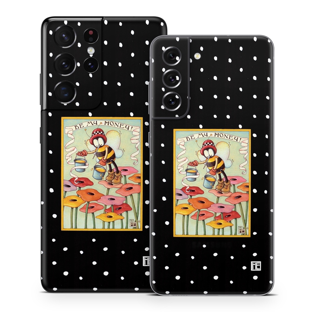 Samsung Galaxy S21 Series Skin design of Cartoon, Illustration, Art, with black, white, yellow, orange, pink, red, blue, green colors