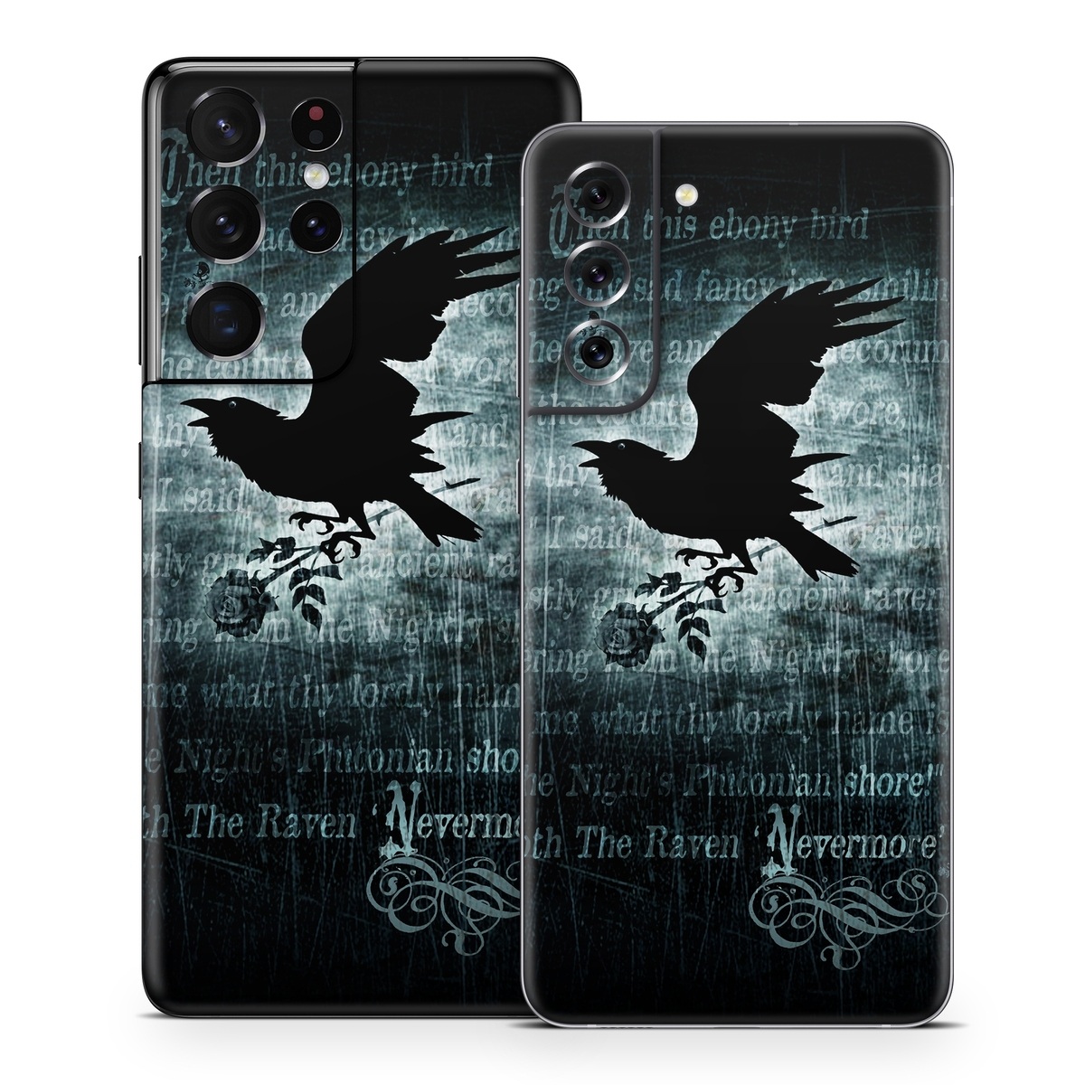 Samsung Galaxy S21 Series Skin design of Bird, Text, Wing, Graphic design, Darkness, Font, Illustration, Graphics, with black, white, blue colors