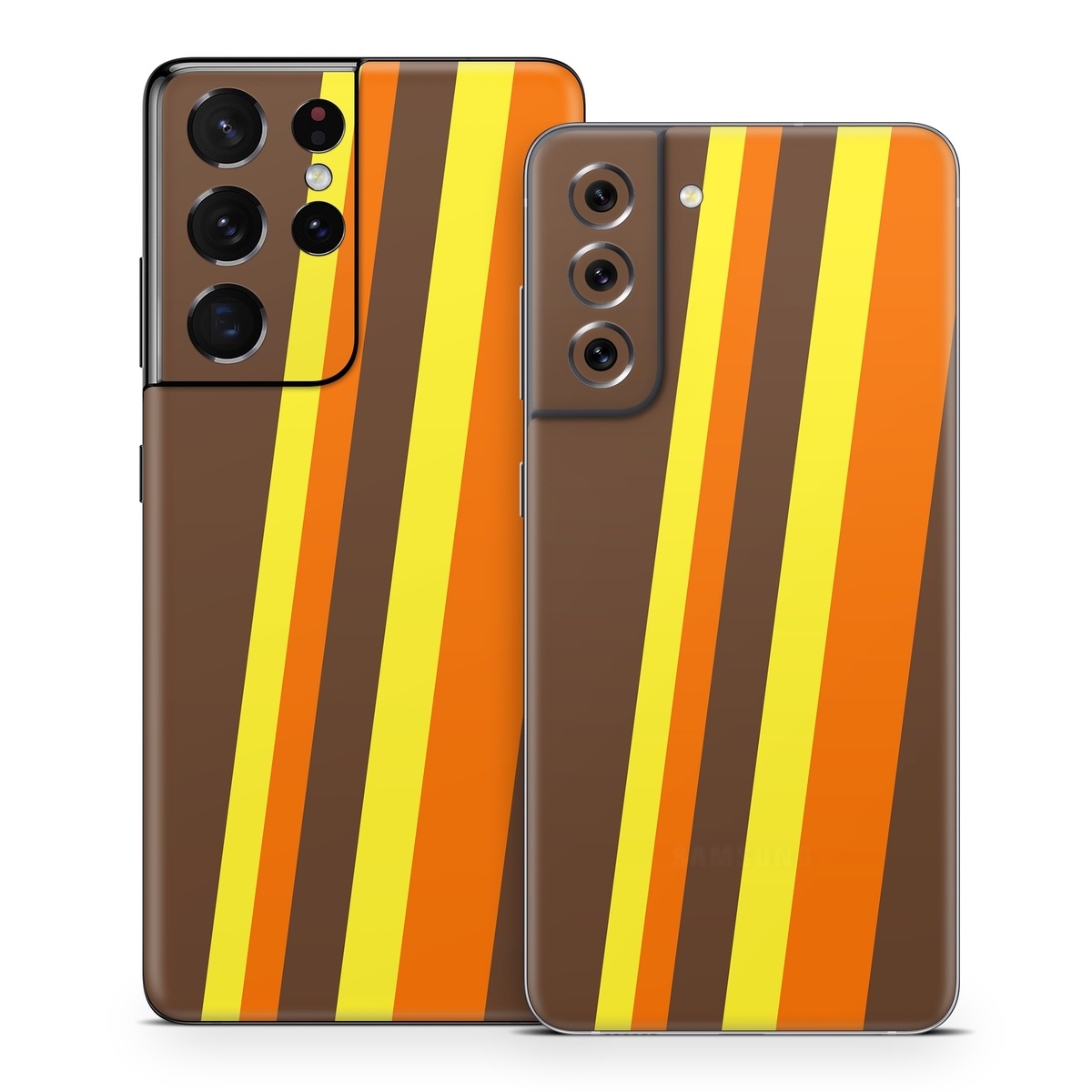 Samsung Galaxy S21 Series Skin design of Orange, Yellow, Line, Brown, Font, Material property, Graphic design, Pattern, Parallel, with brown, orange, yellow colors