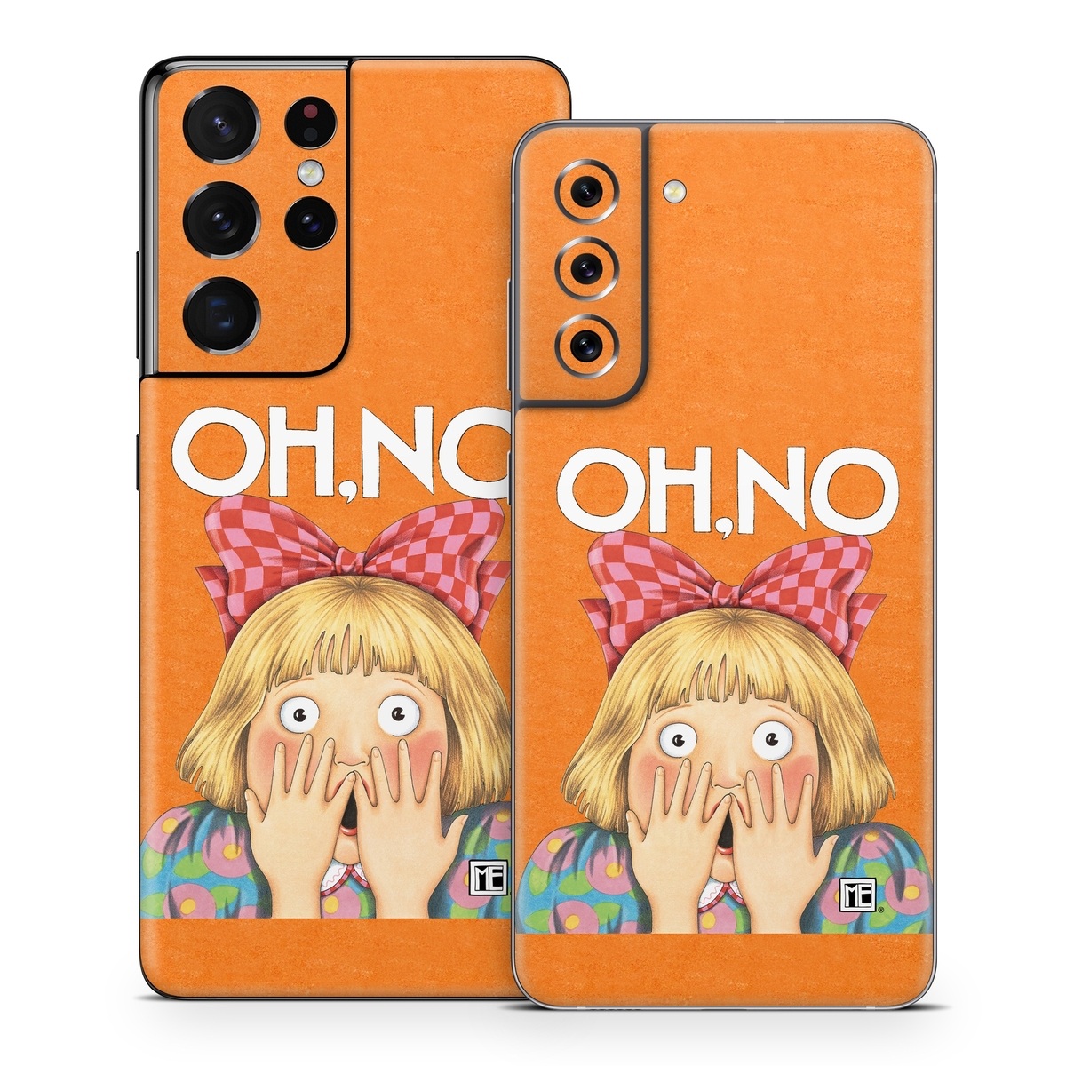 Samsung Galaxy S21 Series Skin design of Cartoon, Nose, Illustration, Poster, Art, Fiction, Book cover, Happy, Gesture, with orange, pink, gray, green, red, white colors