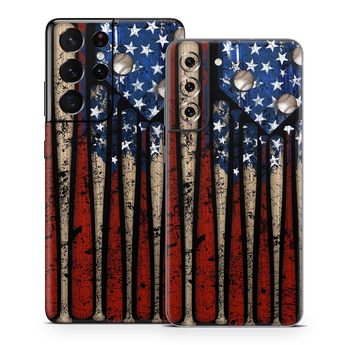 Samsung Galaxy S21 Series Skin design of Baseball bat, Baseball equipment, with black, red, gray, green, blue colors