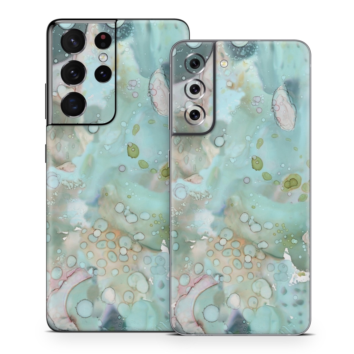 Samsung Galaxy S21 Series Skin design of Aqua, Blue, Green, Watercolor paint, Pattern, Turquoise, Organism, Design, Art, Painting, with blue, green, pink colors