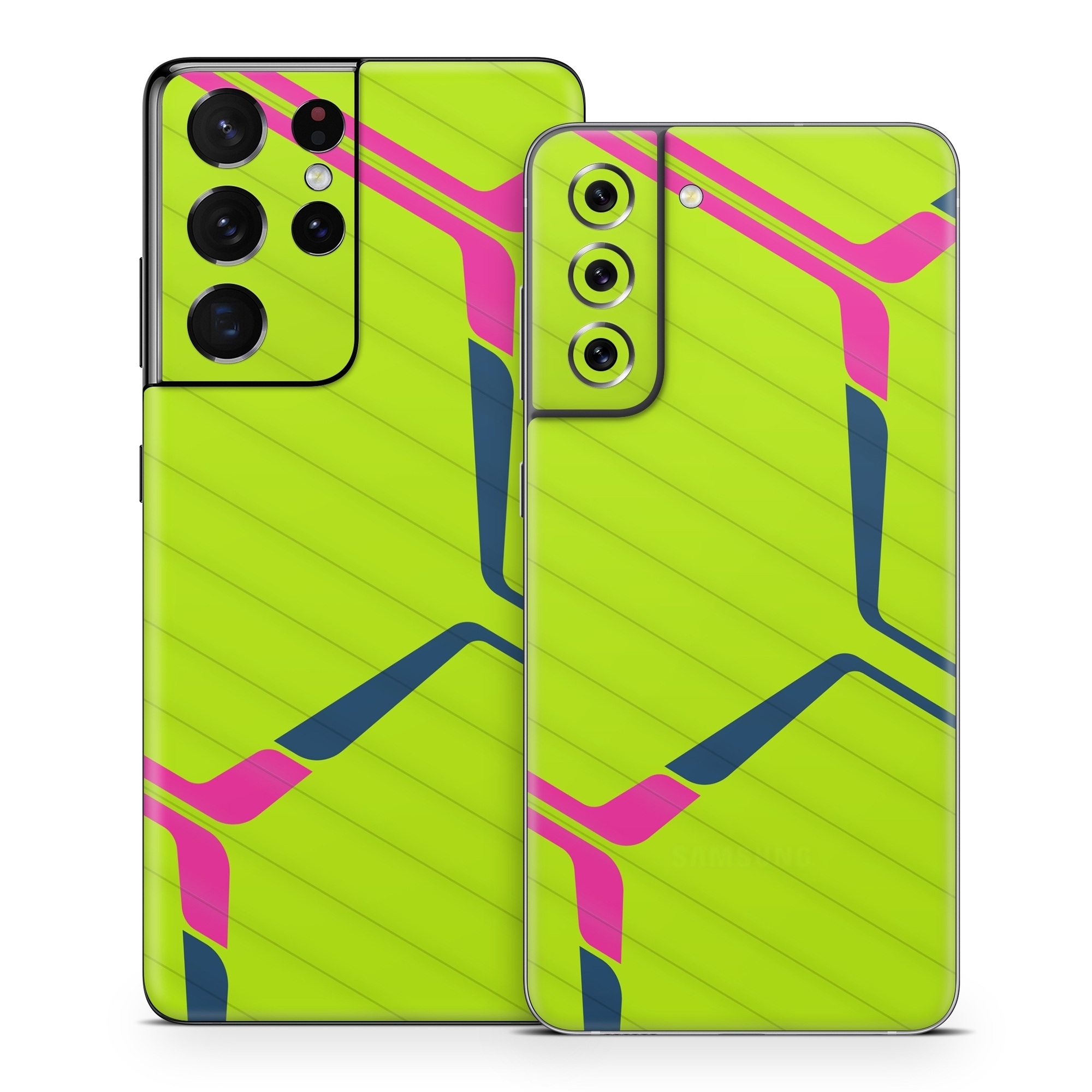 Samsung Galaxy S21 Series Skin design of Colorfulness, Triangle, Font, Parallel, Symmetry, Tints and shades, Pattern, Electric blue, Slope, Magenta, with green, pink, blue colors