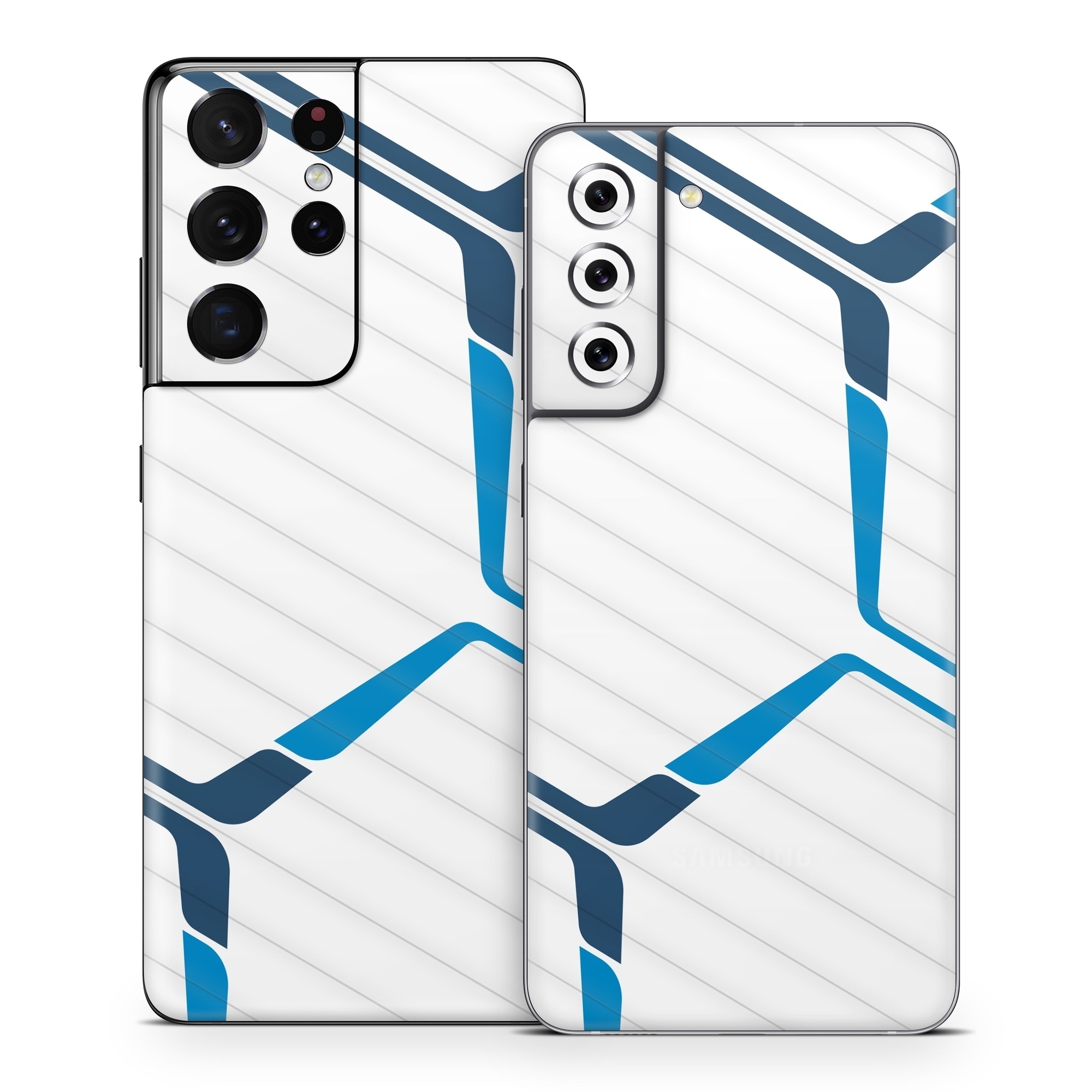 Samsung Galaxy S21 Series Skin design of Textile, Sleeve, Font, Parallel, Pattern, Electric blue, Jersey, Sportswear, Symmetry, Graphics, with white, blue colors