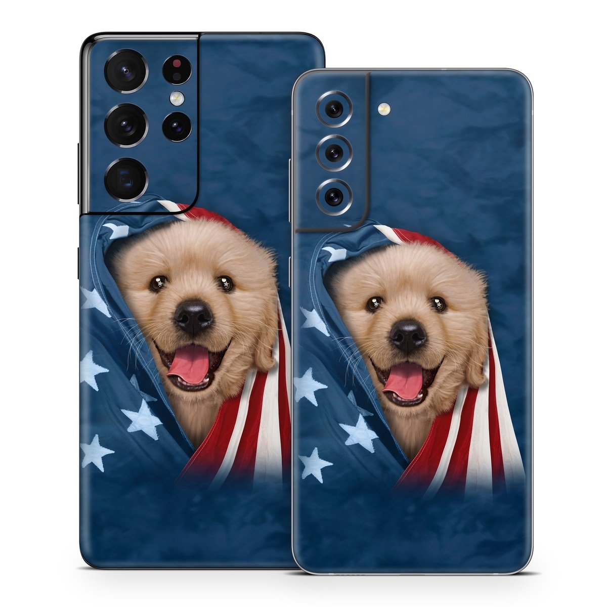 Samsung Galaxy S21 Series Skin design of Dog, Canidae, Mammal, Dog breed, Carnivore, Puppy, Snout, Companion dog, Sporting Group, Pomeranian, with yellow, black, brown, white, blue, red colors