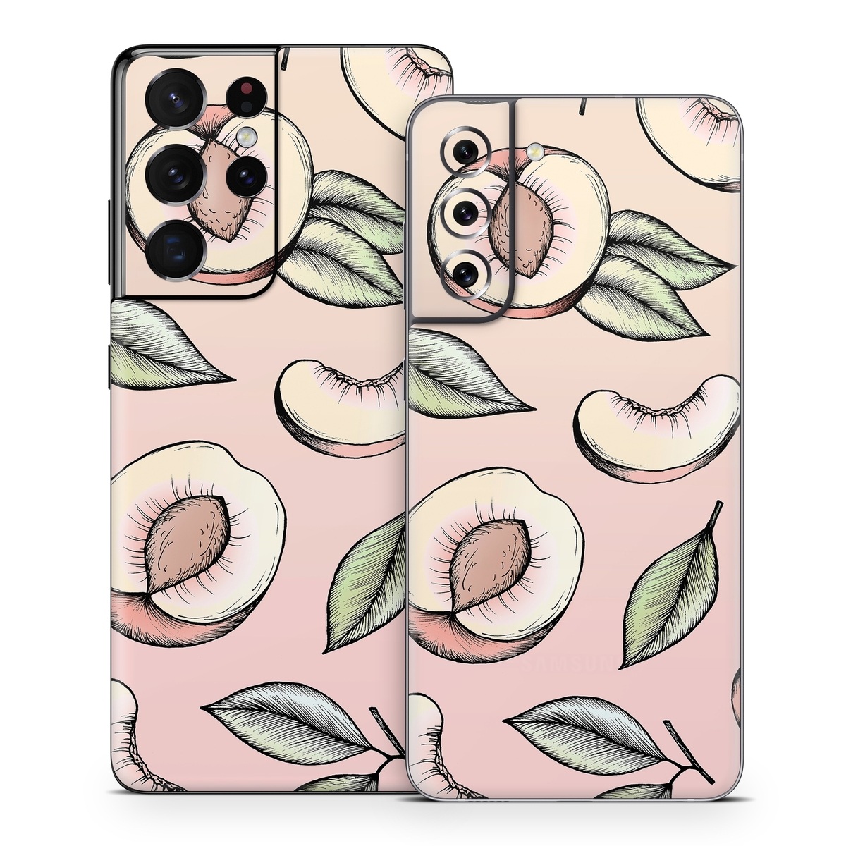 Samsung Galaxy S21 Series Skin design of Pattern, Leaf, Botany, Organism, Design, Plant, Illustration, Clip art, with pink, green, yellow, orange colors