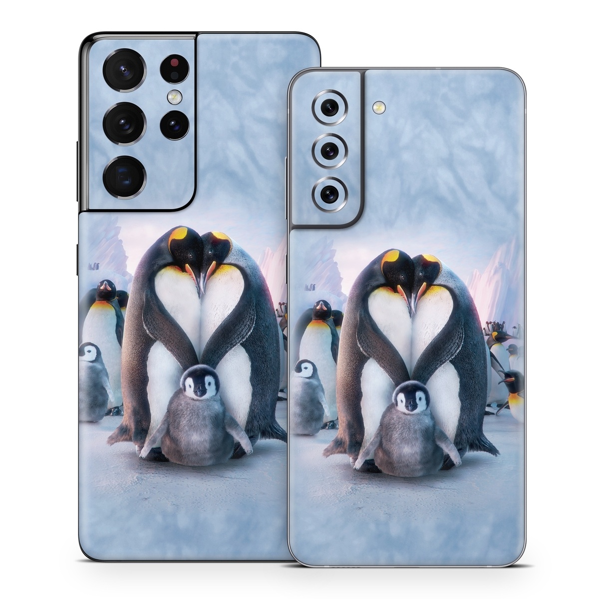 Samsung Galaxy S21 Series Skin design of Bird, Vertebrate, Flightless bird, Penguin, Gentoo penguin, Emperor penguin, King penguin, Beak, Wildlife, Arctic, with gray, black, blue, purple colors