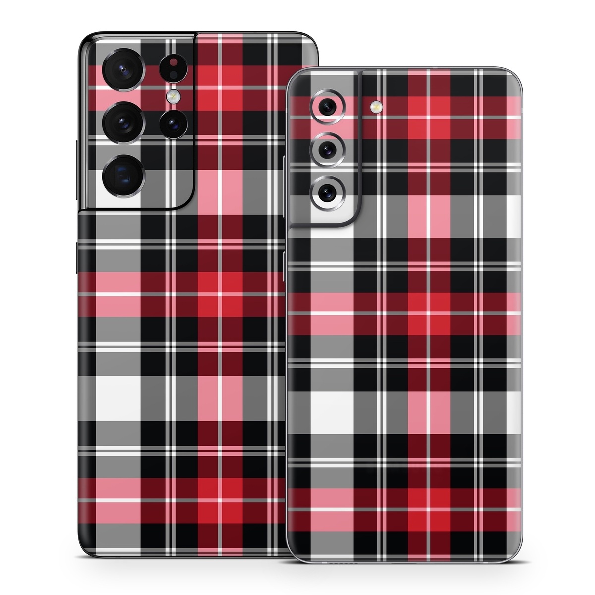Samsung Galaxy S21 Series Skin design of Plaid, Tartan, Pattern, Red, Textile, Design, Line, Pink, Magenta, Square, with black, gray, pink, red, white colors