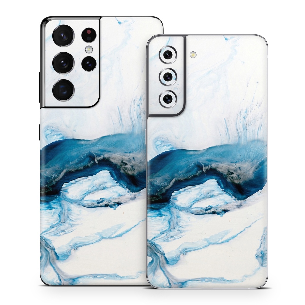 Samsung Galaxy S21 Skin design of Glacial landform, Blue, Water, Glacier, Sky, Arctic, Ice cap, Watercolor paint, Drawing, Art with white, blue, black colors
