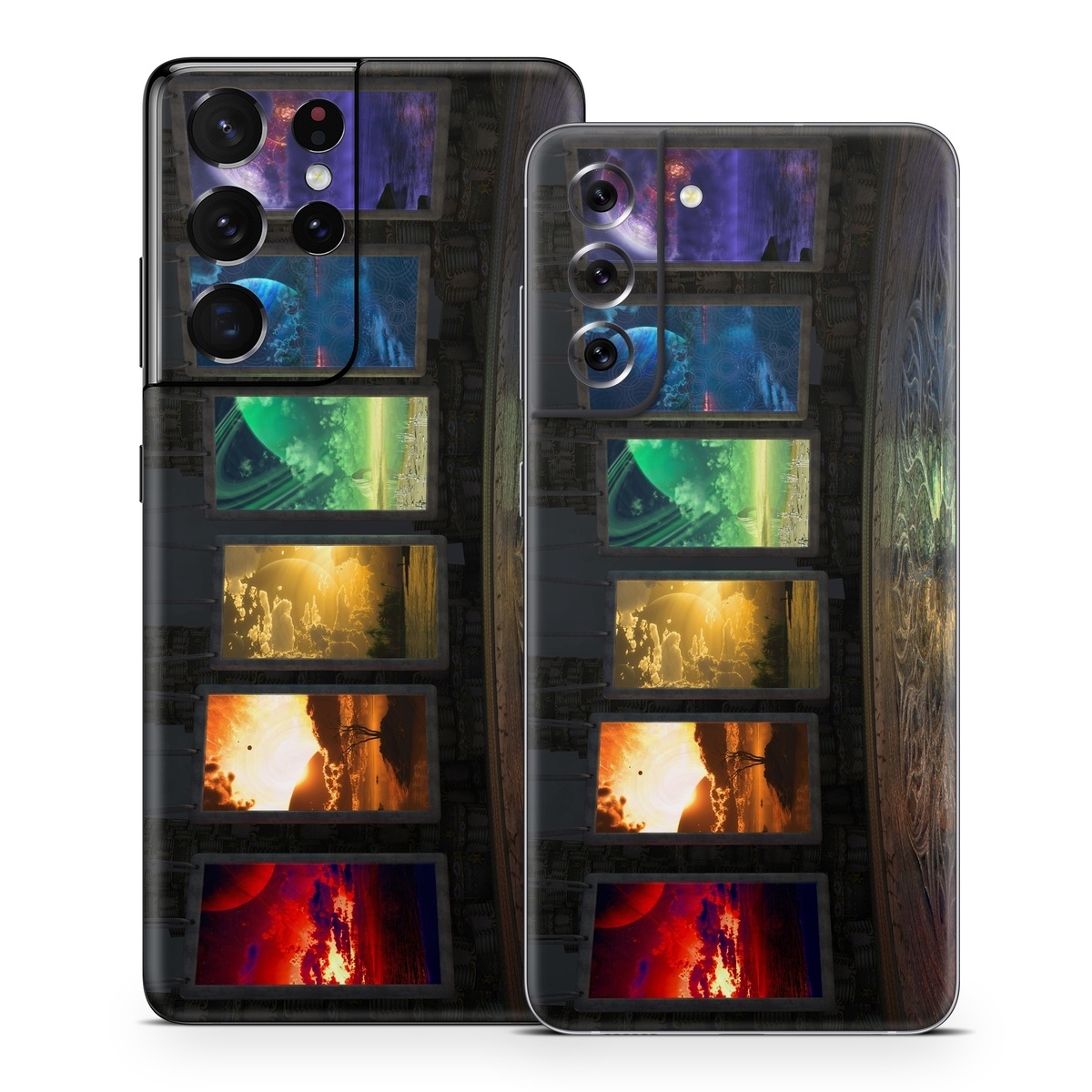 Samsung Galaxy S21 Series Skin design of Light, Lighting, Water, Sky, Technology, Night, Art, Geological phenomenon, Electronic device, Glass, with black, red, green, blue colors