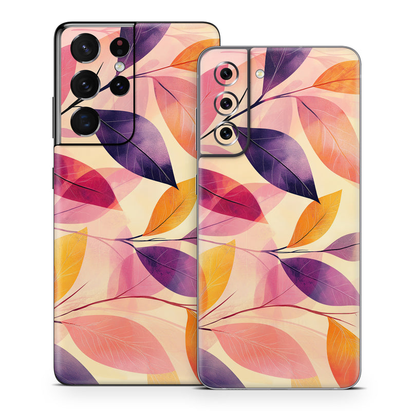 Samsung Galaxy S21 Series Skin design of Pink, Orange, Brown, Purple, Creative arts, Paint, with yellow, orange, purple, pink colors