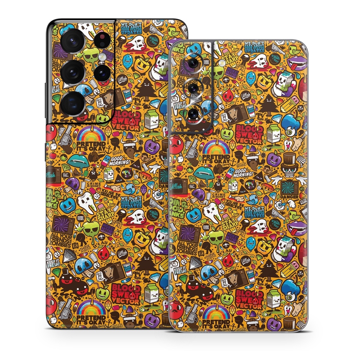 Samsung Galaxy S21 Series Skin design of Pattern, Psychedelic art, Visual arts, Art, Design, Illustration, Graphic design, Doodle, with black, green, red, gray, orange, blue colors