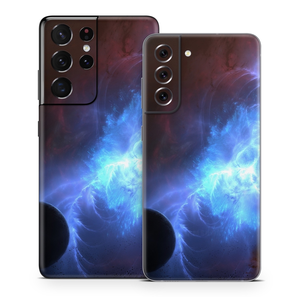 Samsung Galaxy S21 Series Skin design of Sky, Atmosphere, Outer space, Space, Astronomical object, Fractal art, Universe, Electric blue, Art, Organism, with black, blue, purple colors