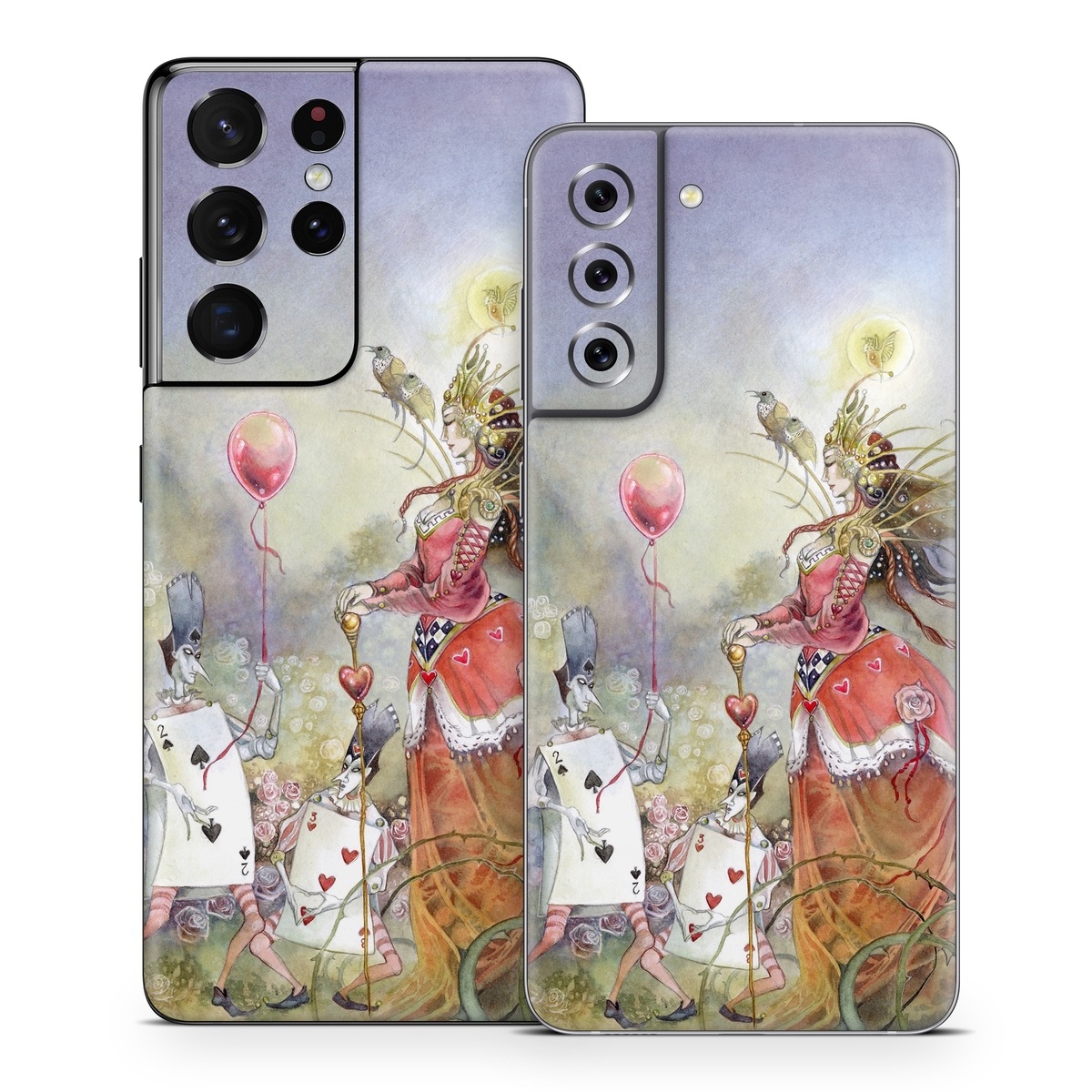 Samsung Galaxy S21 Series Skin design of Watercolor paint, Painting, Art, Illustration, Spring, Flower, Fictional character, Blossom, Plant, Visual arts, with red, pink, white, black, blue, yellow, green colors