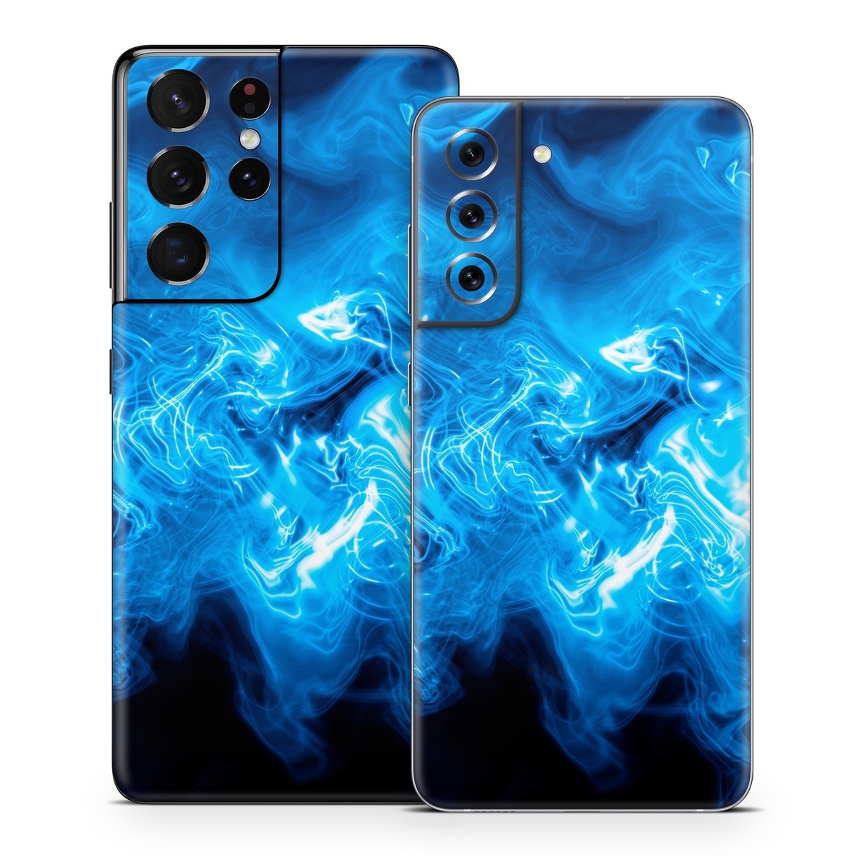 Samsung Galaxy S21 Series Skin design of Blue, Water, Electric blue, Organism, Pattern, Smoke, Liquid, Art, with blue, black, purple colors