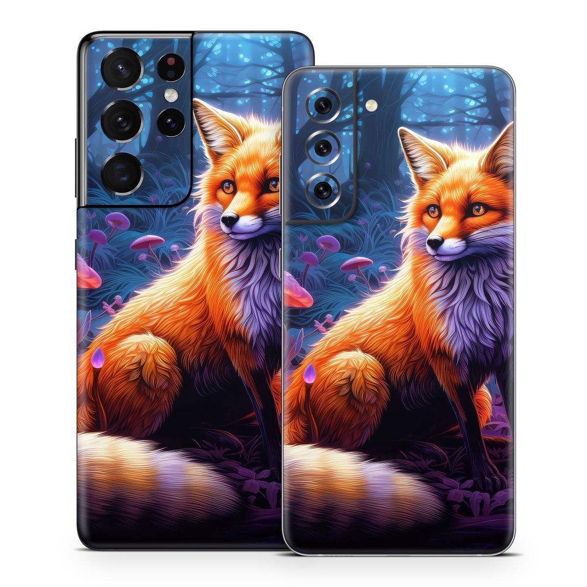 Samsung Galaxy S21 Series Skin design of Plant, Light, Carnivore, Orange, Organism, Tree, Pink, Natural landscape, Fawn, Whiskers, with red, orange, white, black, purple, gray, green colors