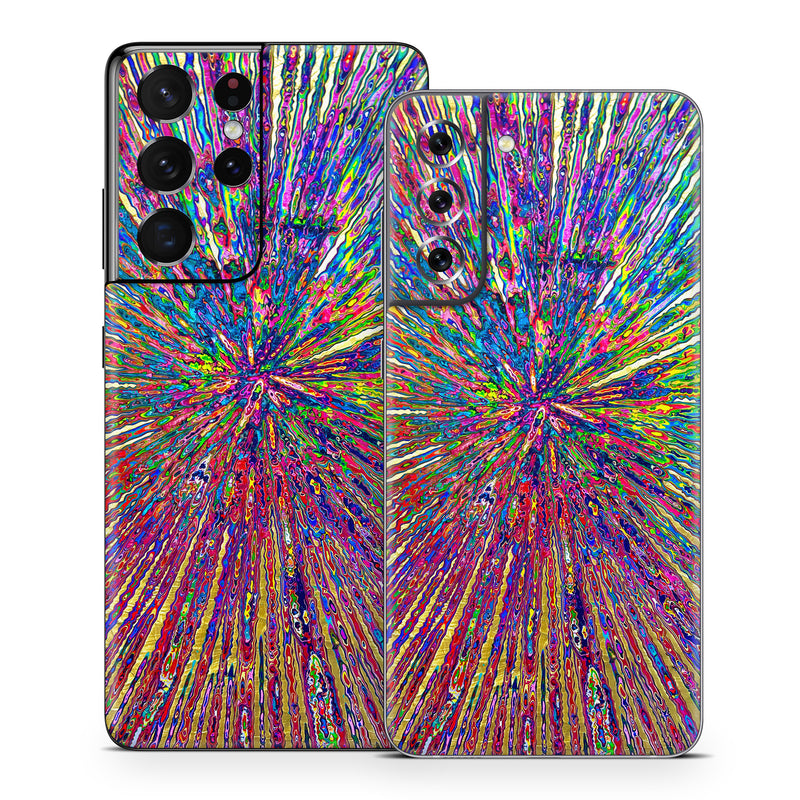 Samsung Galaxy S21 Series Skin design of Blue, Red, Yellow, Orange, Pink, Psychedelic art, Modern art, Pattern, with yellow, red, orange, blue, green, purple colors