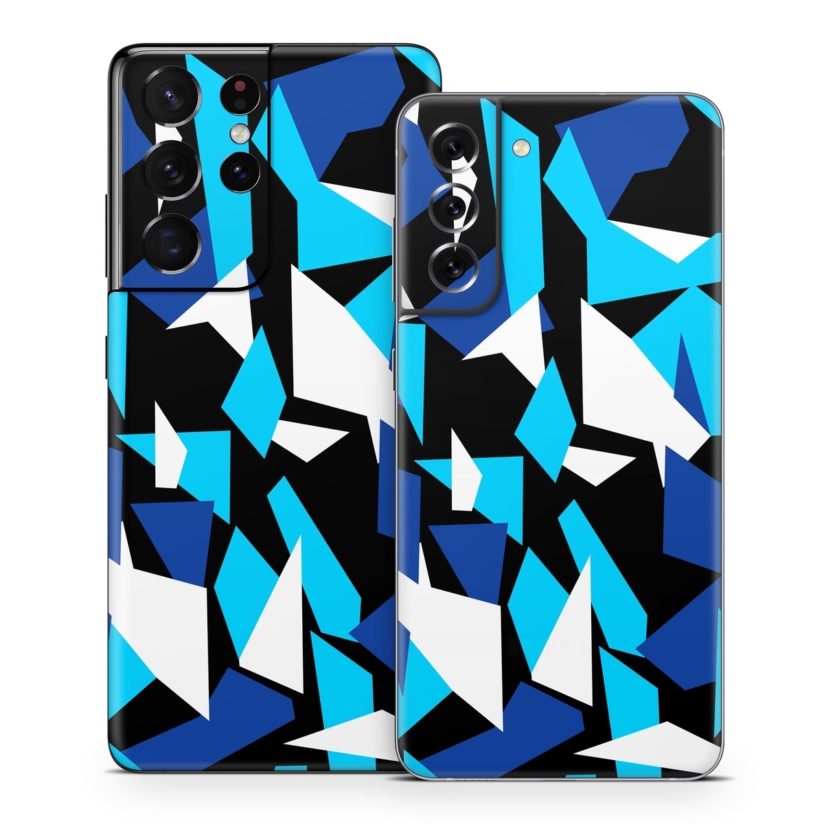 Samsung Galaxy S21 Series Skin design of Blue, Pattern, Turquoise, Cobalt blue, Teal, Design, Electric blue, Graphic design, Triangle, Font, with blue, white, black colors