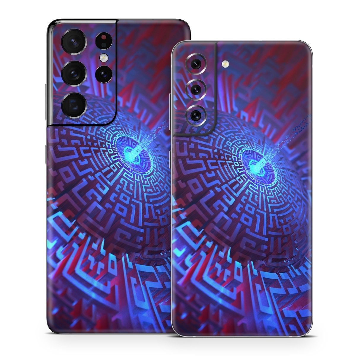 Samsung Galaxy S21 Series Skin design of Blue, Light, Fractal art, Electric blue, Purple, Water, Psychedelic art, Organism, Art, Spiral, with black, blue colors
