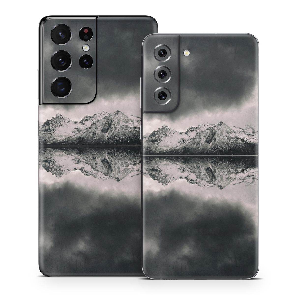 Samsung Galaxy S21 Series Skin design of Sky, Cloud, Nature, Reflection, Water, Atmospheric phenomenon, Daytime, Black-and-white, Atmosphere, Calm, with white, black, gray colors