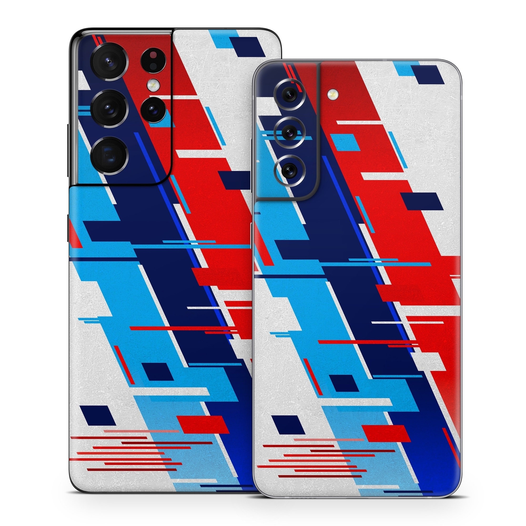 Samsung Galaxy S21 Series Skin design of Azure, Font, Material property, Parallel, Electric blue, Slope, Graphics, Carmine, Brand, Rectangle, with gray, blue, black, red, purple colors
