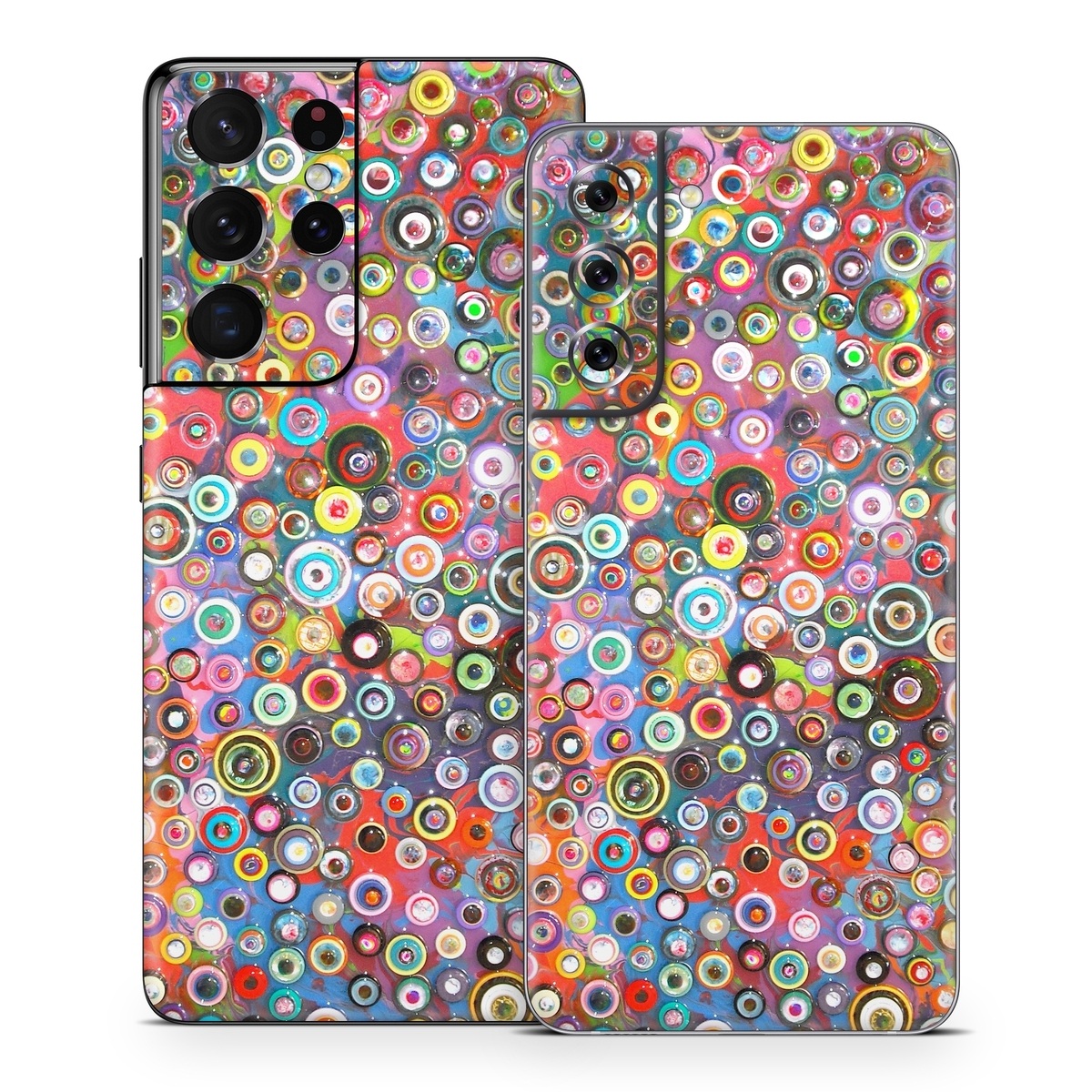 Samsung Galaxy S21 Series Skin design of Pattern, Design, Textile, Visual arts, Circle, Art, with red, pink, blue, green, yellow, blue, orange colors