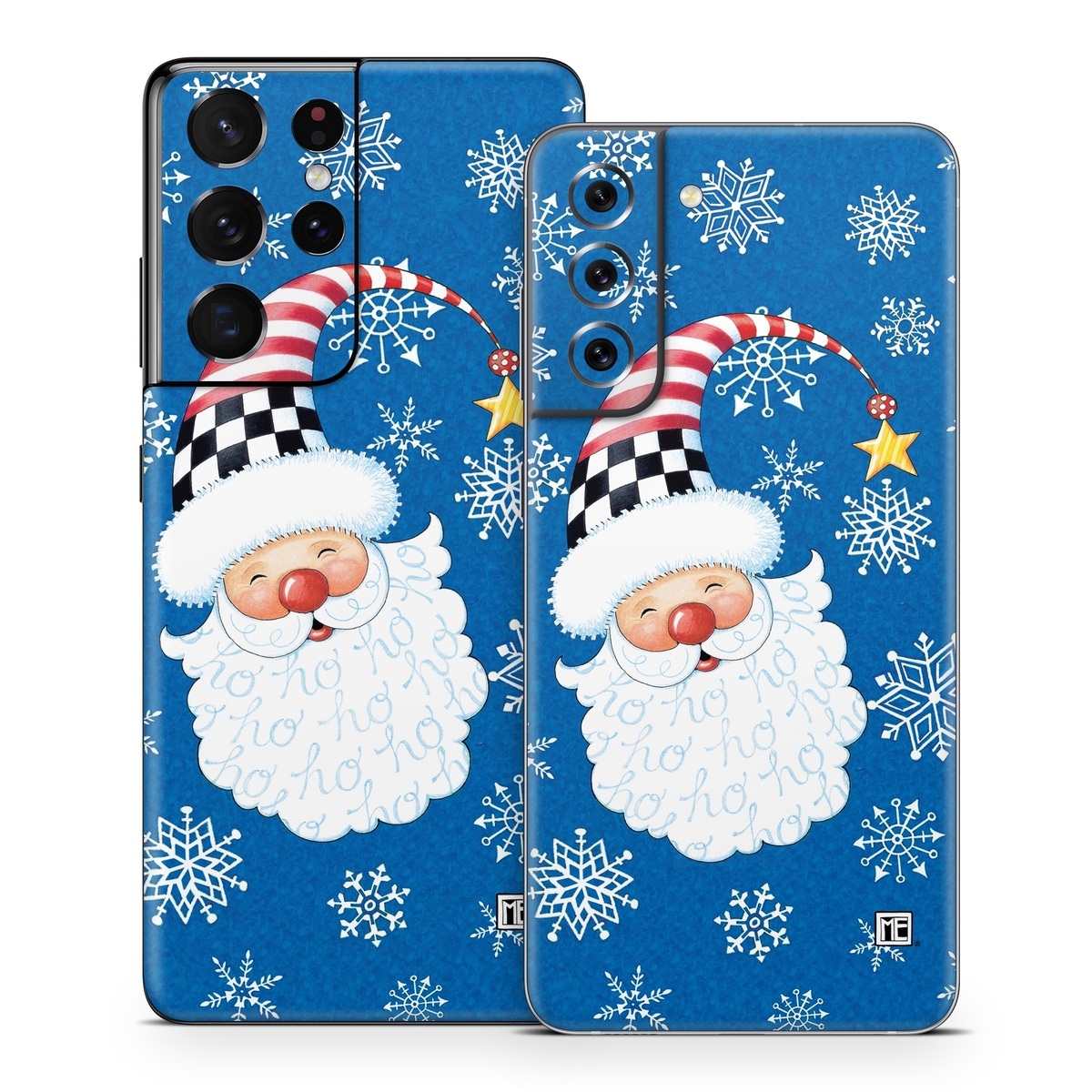 Samsung Galaxy S21 Series Skin design of Plant, Celebrating, Rectangle, Font, Art, Happy, Ornament, Santa claus, Event, Christmas, with blue, white, black, red, yellow colors