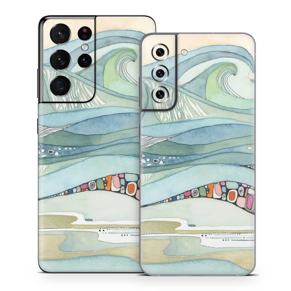 Samsung Galaxy S21 Series Skin design of Line, Illustration, Art, with blue, green, orange, pink, black, white, yellow colors