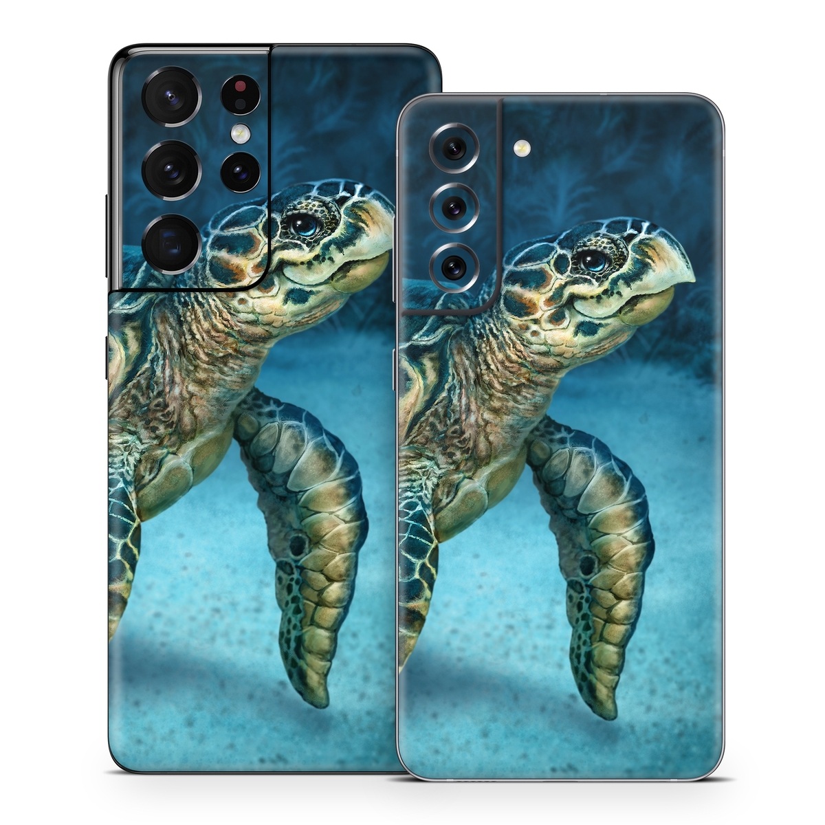 Samsung Galaxy S21 Series Skin design of Water, Nature, Organism, Reptile, Turtle, Hawksbill sea turtle, Underwater, Wildlife, Sea turtle, Reef, with green, gray, blue, white colors