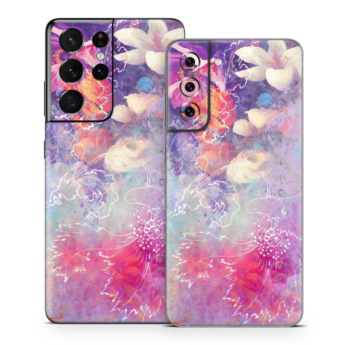 Samsung Galaxy S21 Series Skin design of Purple, Violet, Pink, Graphic design, Illustration, Sky, Art, Design, Watercolor paint, Graphics, with purple, white, red, orange, blue colors