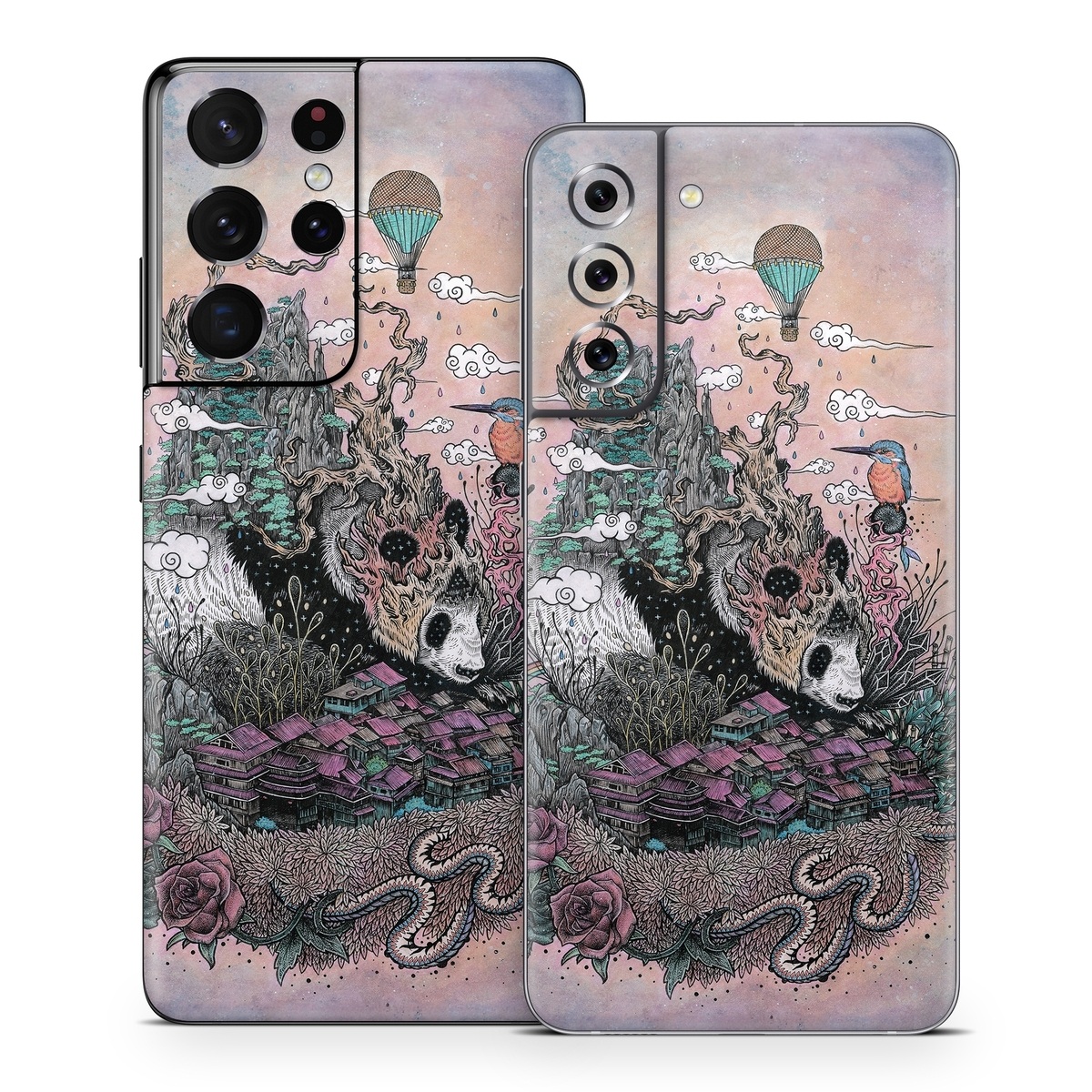 Samsung Galaxy S21 Series Skin design of Illustration, Art, Fictional character, Printmaking, Marsupial, Graphic design, Rodent, Possum, with gray, black, red, blue, purple colors