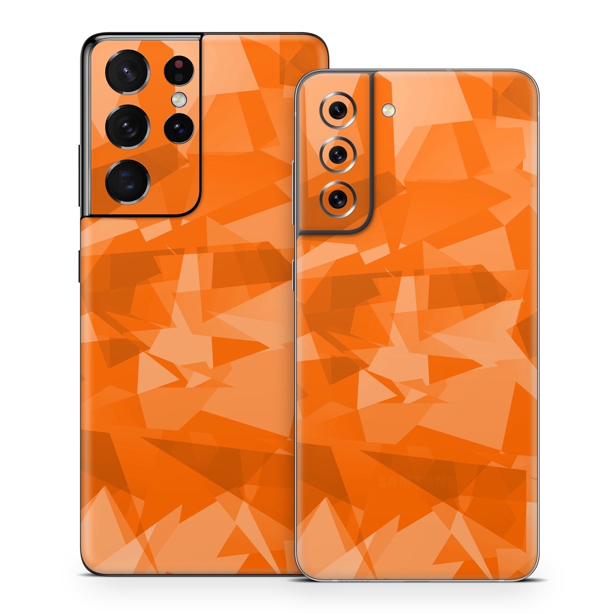 Samsung Galaxy S21 Series Skin design of Orange, Pattern, Peach, Line, Design, Triangle, with orange colors